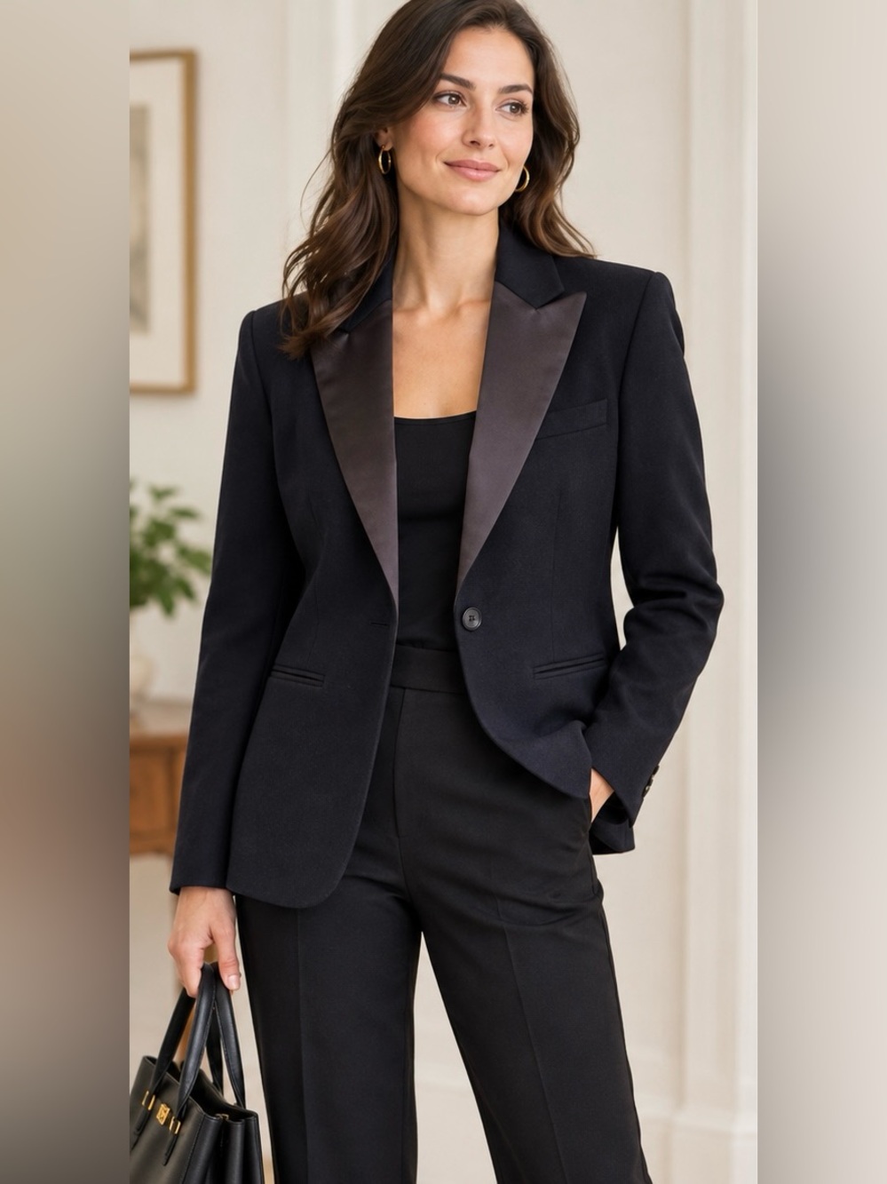 Lauren Ralph Lauren Black Wool Tuxedo Luxury Blazer Satin Lapel Jacket Sz 10